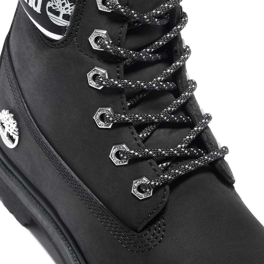 Bocanci 6-Inch Timberland Dama Negrii/Albi - Premium Waterproof - Romania - XKNMYP059